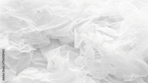 Soft White Fabric Folds, Delicate Tulle Textures, Light Ethereal Cloth Background with Copy Space photo