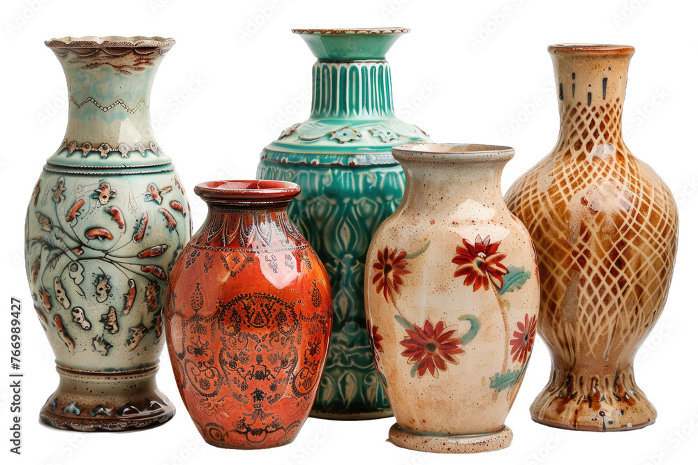 A Group of Vases Arranged Together. On a Clear PNG or White Background. A Group of Vases Arranged Together. On a Clear PNG or White Background.