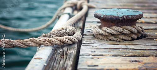 ropes and boat fenders on the dock, indicating the main components used to secure the boat.