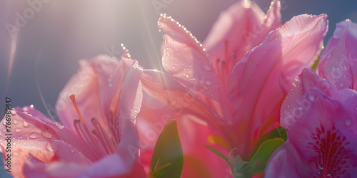 Título Flores de azaléia rosa com gotas de orvalho photo