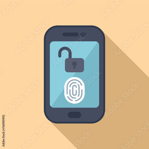 Secure fingerprint access icon flat vector. Modern phone unlock. Internet process