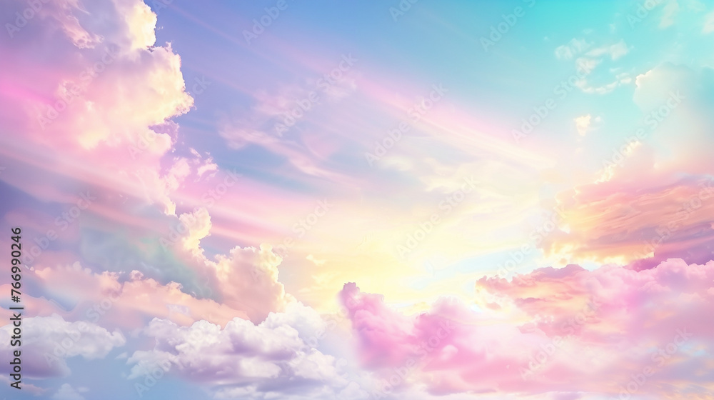 Dreamlike Pastel Sky with Fluffy Clouds, Sunset Ambience
