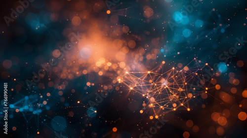 Abstract Network Connections with Blue and Orange Bokeh Lights