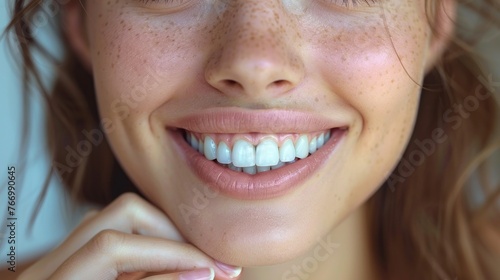 Woman smiling with white teeth.