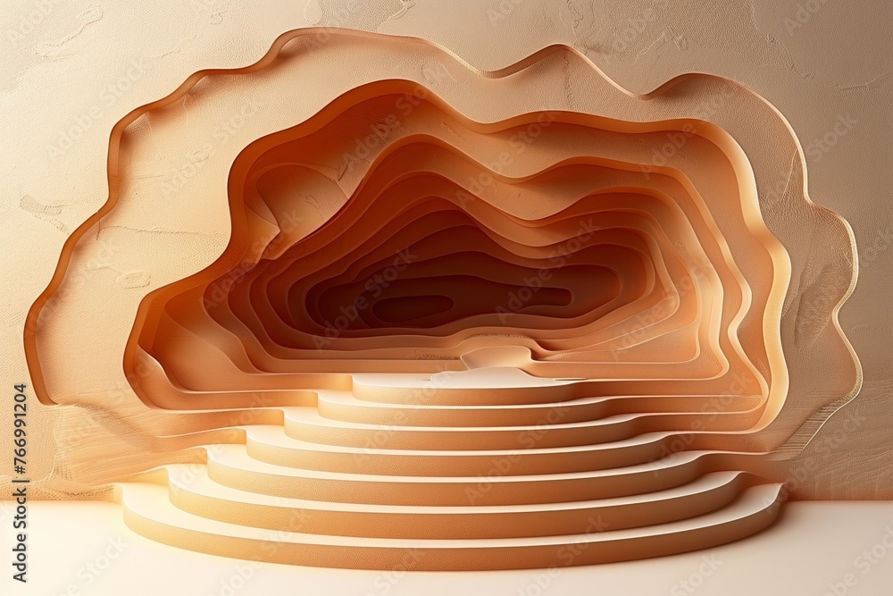 An abstract podium reminiscent of sandstone waves in a desert landscape. An abstract podium reminiscent of sandstone waves in a desert landscape.