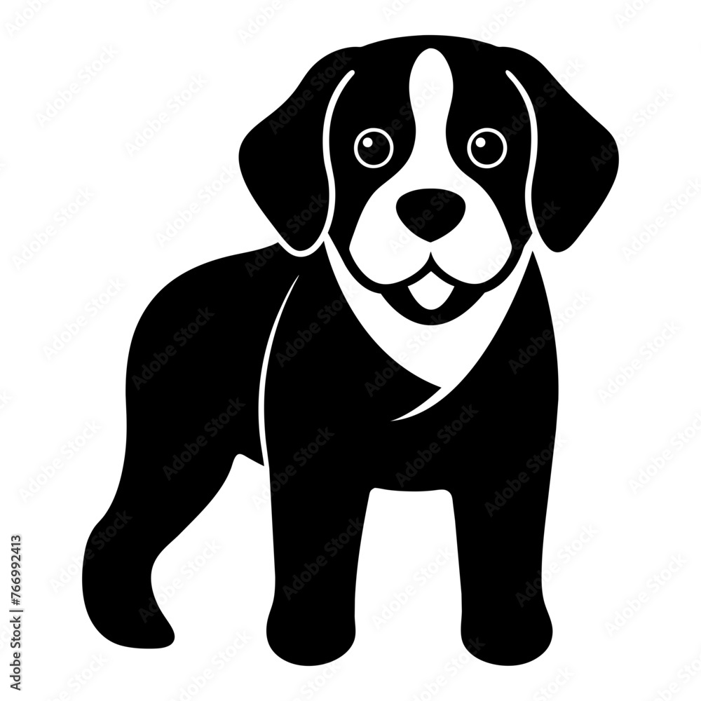Fototapeta premium Saint Bernard dog and cute puppy silhouette vector isolated on white
