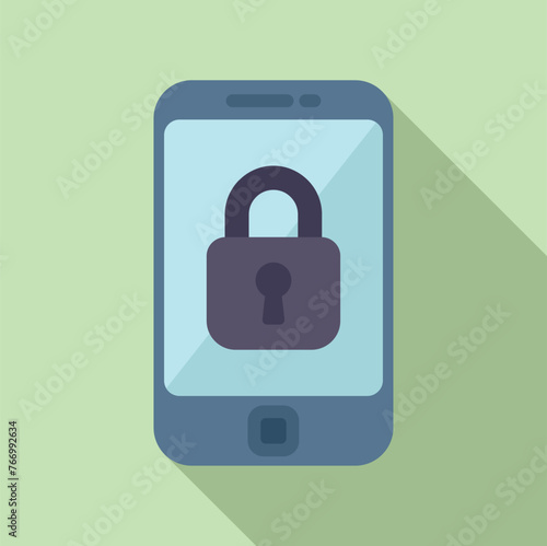 Lock secured phone icon flat vector. Id process multifactor. Credential passcode