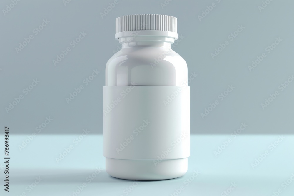 White Pill Bottle on Table White Pill Bottle on Table
