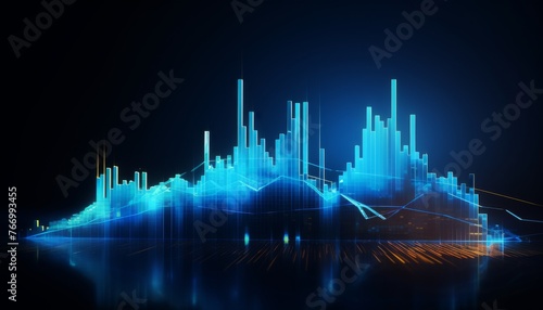 Blue hologram rising stock chart background. Background with stock chart concept.
