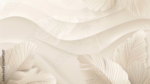 Detailed view of a white wallpaper featuring intricate leaf patterns, adding a subtle and elegant touch to the room decor