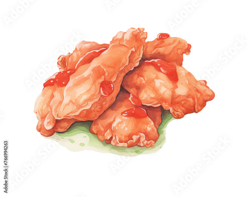 Szechuan Chicken, single object , food, watercolor illustration isolated on white background for removing background , isolated background, Japanese style, watercolor