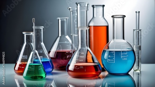 Scientific Glassware for Chemical Background in Laboratory Research, scientific, glassware, chemical, background, laboratory, research, equipment, experiments, analysis, substances, solutions, 