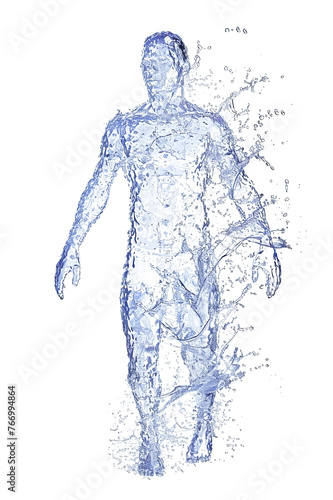 Concept of the man made of clean water splashes isolated on transparent background.