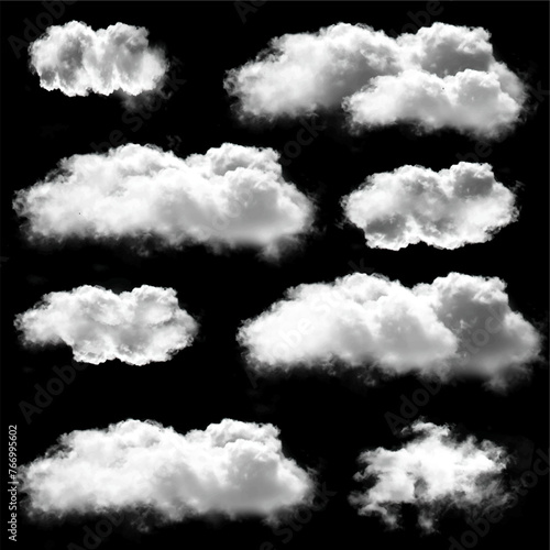 Realistic cloud shapes collection over black background