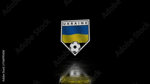 Glitchy Shield Shaped Football Badge with a Waving Flag of Ukraine