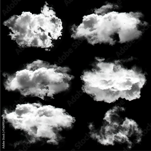 Realistic cloud shapes collection over black background