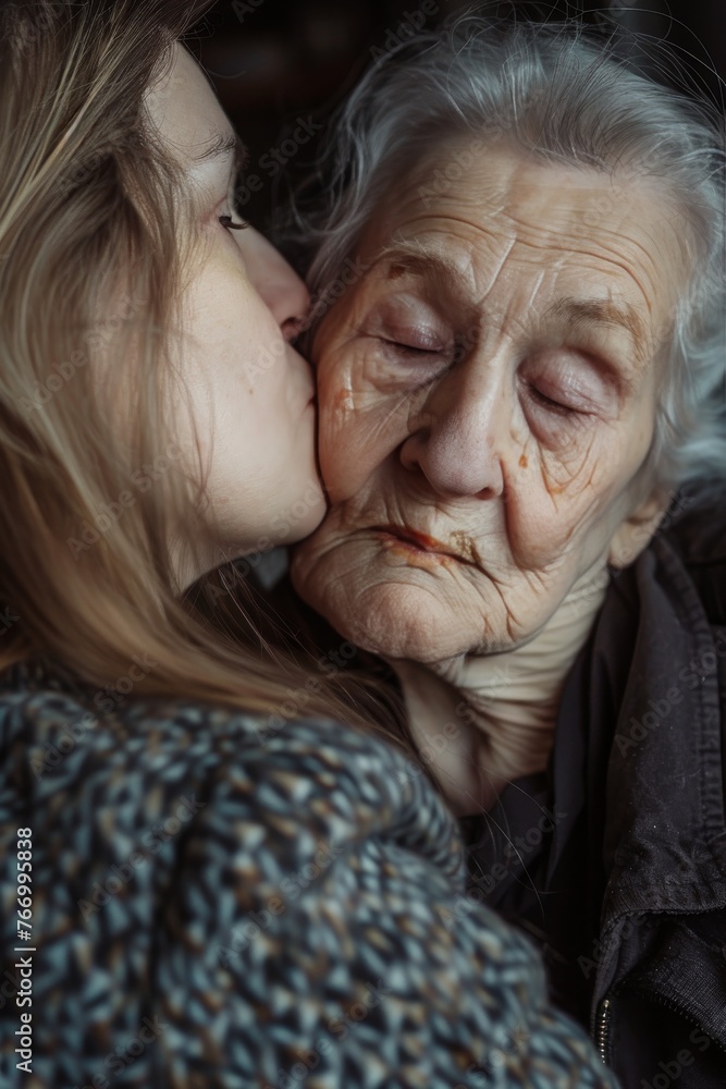 Older Woman Kissing Younger Womans Face Older Woman Kissing Younger Womans Face