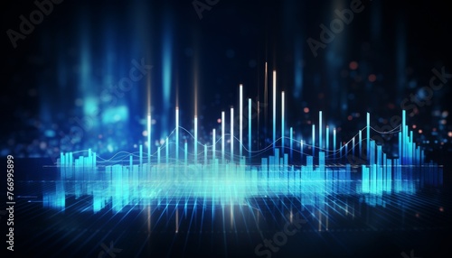 Blue hologram rising stock chart background. Background with stock chart concept. © Poko