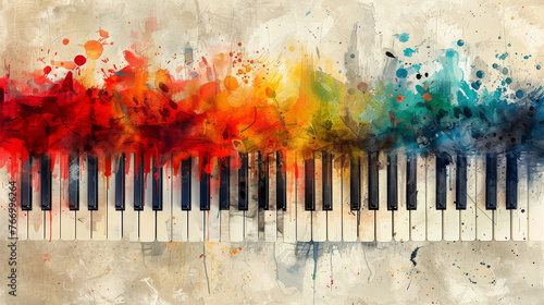 Colorful piano covered in paint splatters © Jean Isard