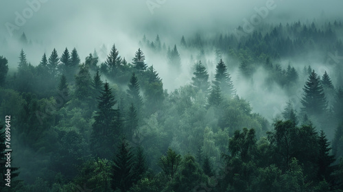 Enigmatic Misty Forest Landscape in Cool Tones