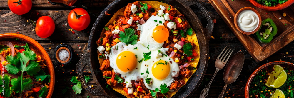 a traditional Mexican breakfast with dishes such as chilaquiles.