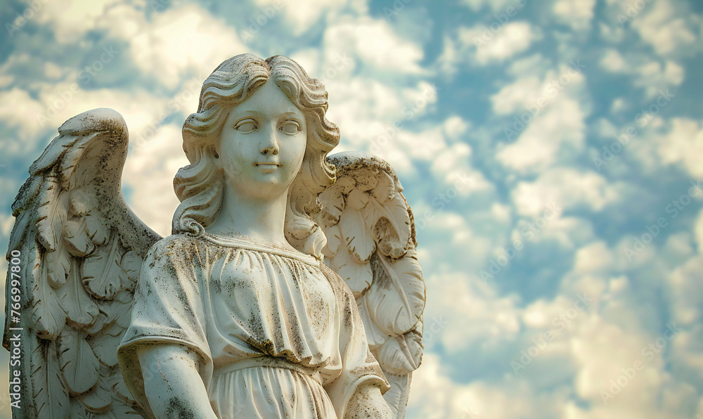 Angel statue against sunshine, cloudy sky christian concept. Angel statue against sunshine, cloudy sky christian concept.