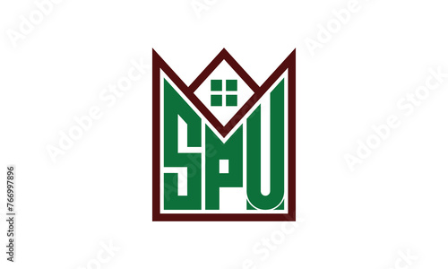 SPU initial letter builders real estate logo design vector. construction, housing, home marker, property, building, apartment, flat, compartment, business, corporate, house rent, rental, commercial