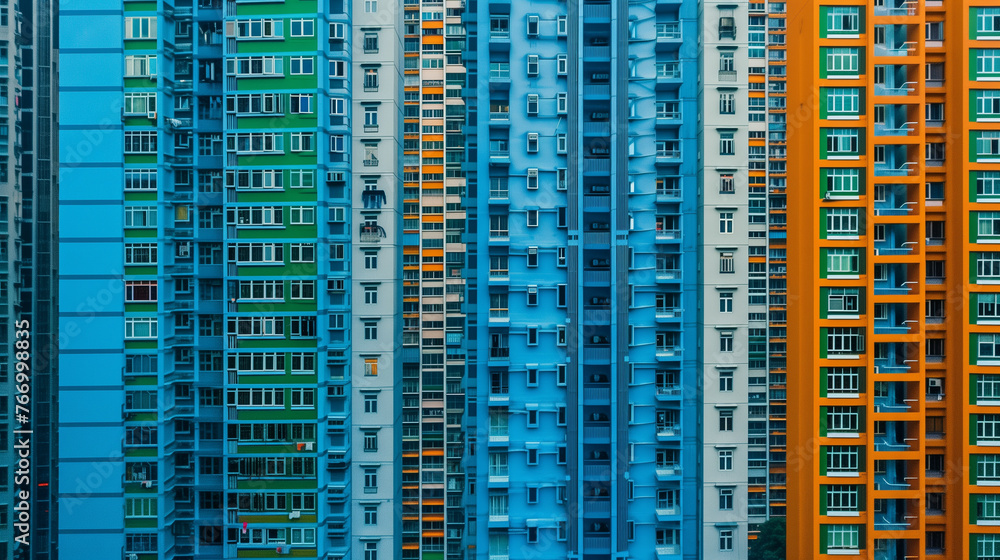 Colorful high-rise residential buildings' facade