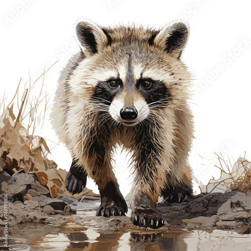 Watercolor Painting vector of a raccoon, isolated on white background, Drawing clipart, Illustration and Graphic, design