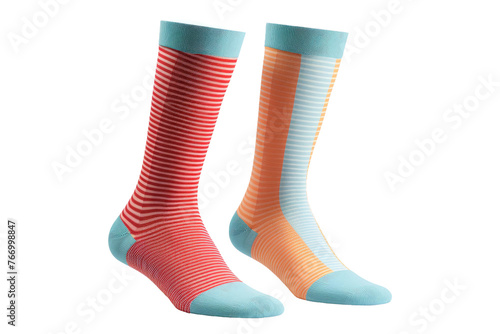 Stylish Orange and Blue Striped Socks. On a Clear PNG or White Background.