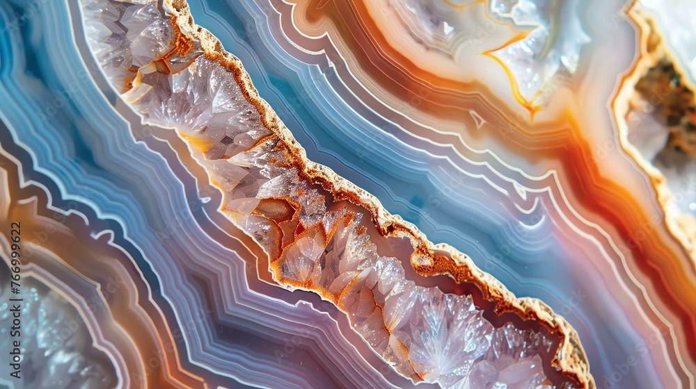 Amazing close-up view of colorful agate mineral with detailed patterns and textures.