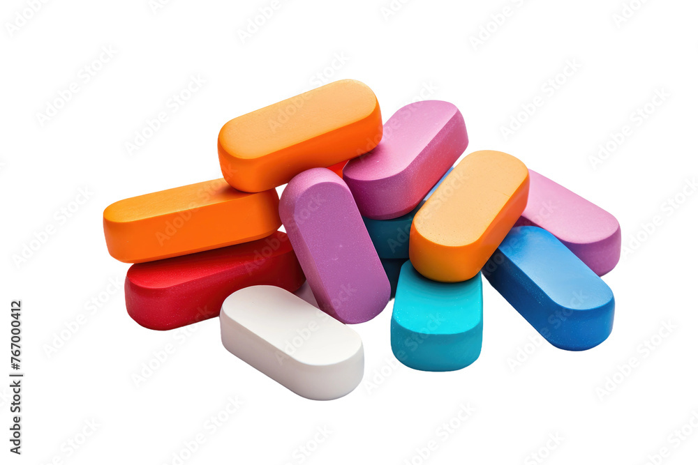 Pile of Multicolored Pills on White Background. On a Clear PNG or White Background. Pile of Multicolored Pills on White Background. On a Clear PNG or White Background.