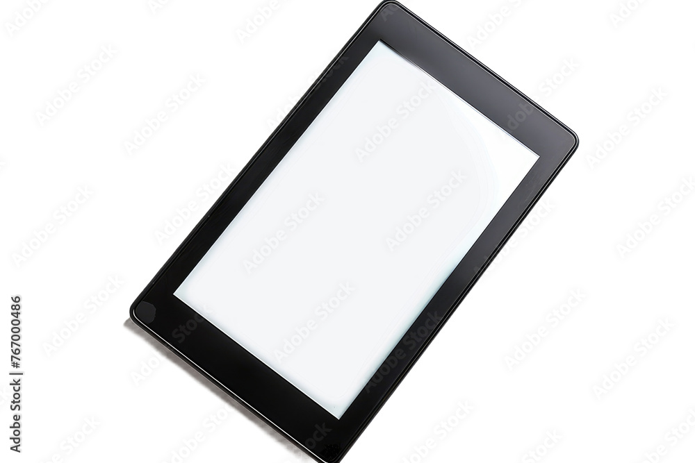Black Tablet With White Screen on White Surface. On a Clear PNG or White Background. Black Tablet With White Screen on White Surface. On a Clear PNG or White Background.