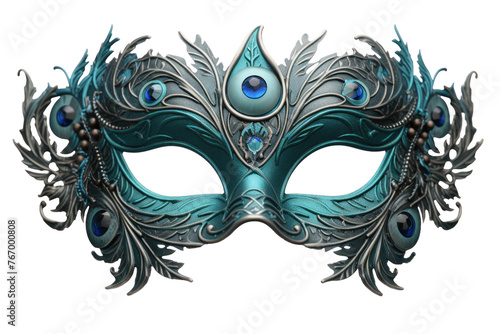 Blue Mask With Feathers. On a Clear PNG or White Background.