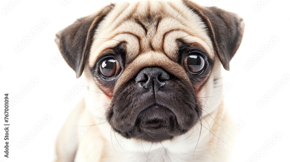 Cute pug dog photographed in isolation on white.