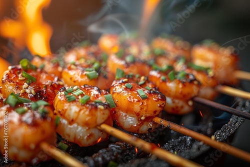Deliciously Grilled Shrimp Skewers Over Open Flames