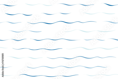 Seamless Wave Vector Pattern, watercolor water background. Wavy sea beach print, curly grunge paint lines.
