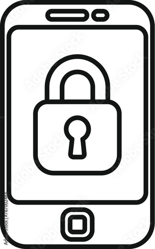 Lock secured phone icon outline vector. Id process multifactor. Credential passcode