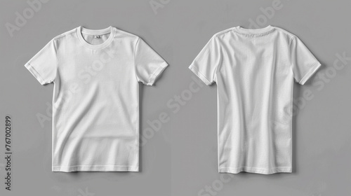 Front and back views of white T-shirts as design templates on grey background.