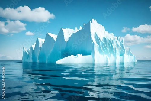 Iceberg with its visible and underwater or submerged parts floating in the ocean. 3D rendering illustration