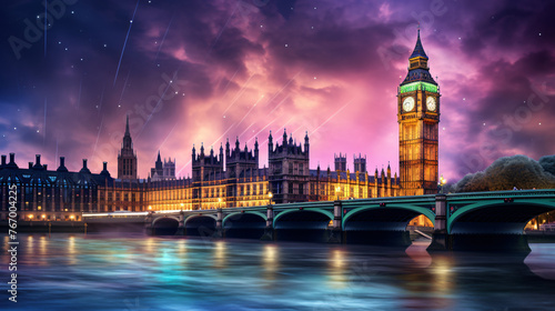 Big Ben and the Houses of Parliament at night in Lo photo