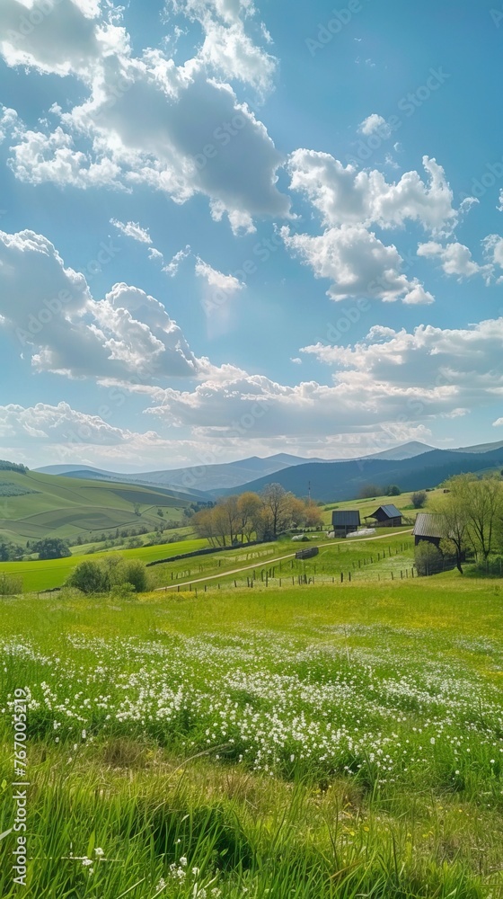 Panorama of beautiful countryside. sunny afternoon. wonderful springtime landscape