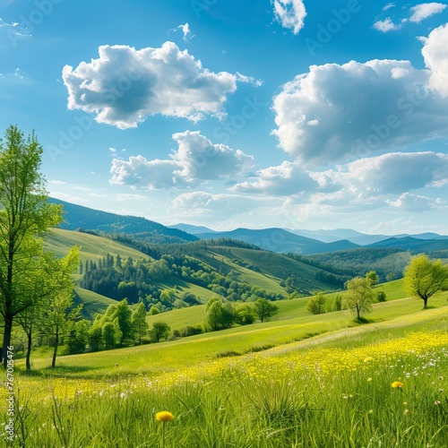 Panorama of beautiful countryside. sunny afternoon. wonderful springtime landscape