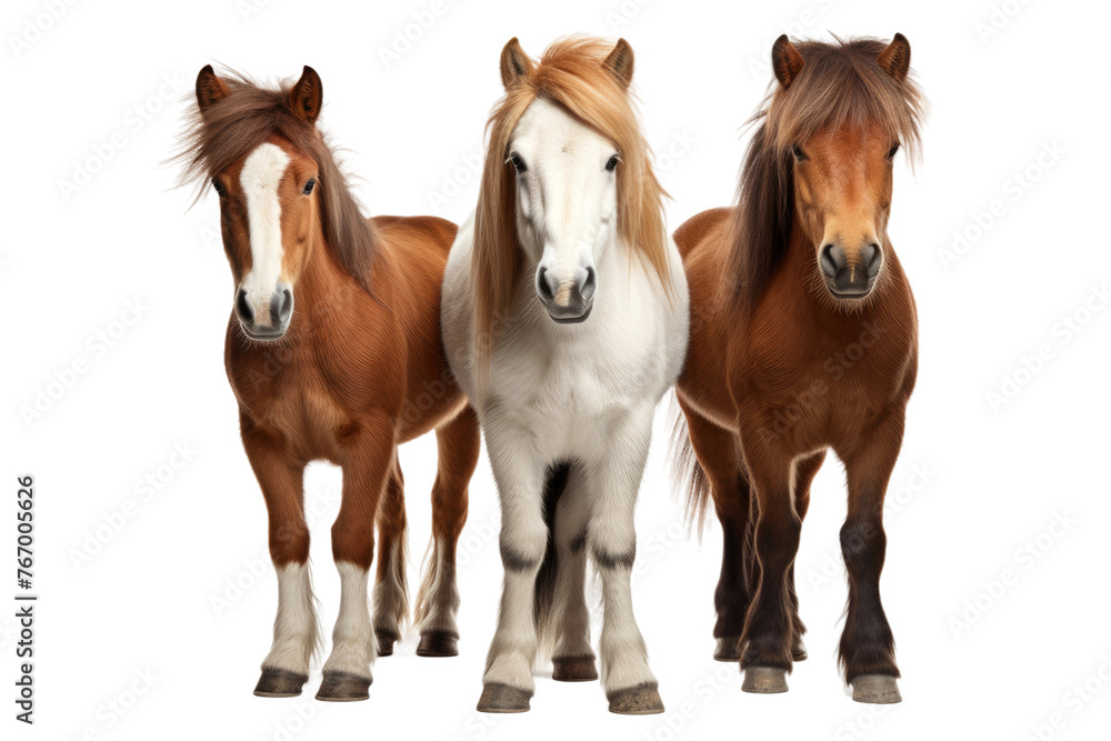 Fototapeta premium Three Horses Standing Together. On a Clear PNG or White Background.