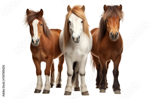 Three Horses Standing Together. On a Clear PNG or White Background.