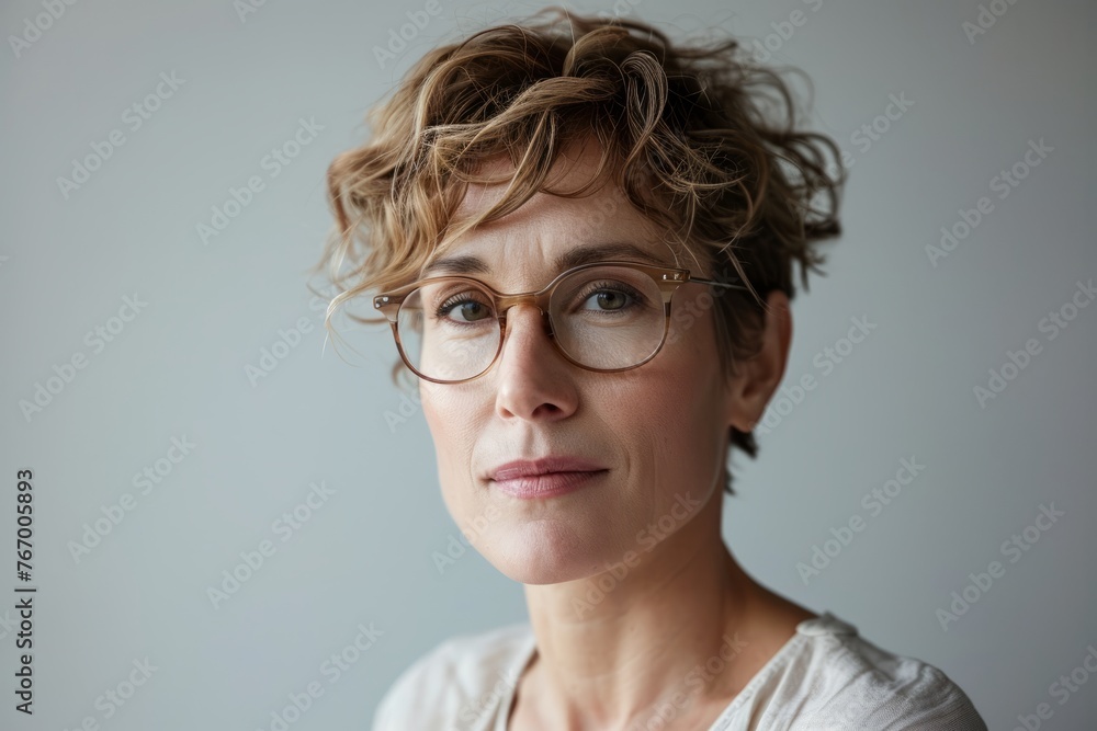 Portrait of a serious mature woman in eyeglasses looking at camera Portrait of a serious mature woman in eyeglasses looking at camera