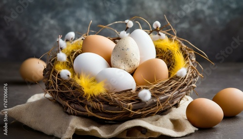 eggs in a nest, a nest with quail eggs - easter still life