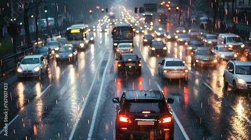 City Rainfall: Finding Tranquility in Morning Traffic Amidst Downpour