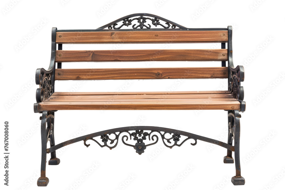 Wooden Bench on Metal Frame. On a Clear PNG or White Background. Wooden Bench on Metal Frame. On a Clear PNG or White Background.