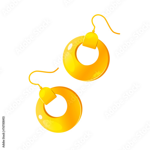 Beautiful golden earrings acessories isolated on a white background.
